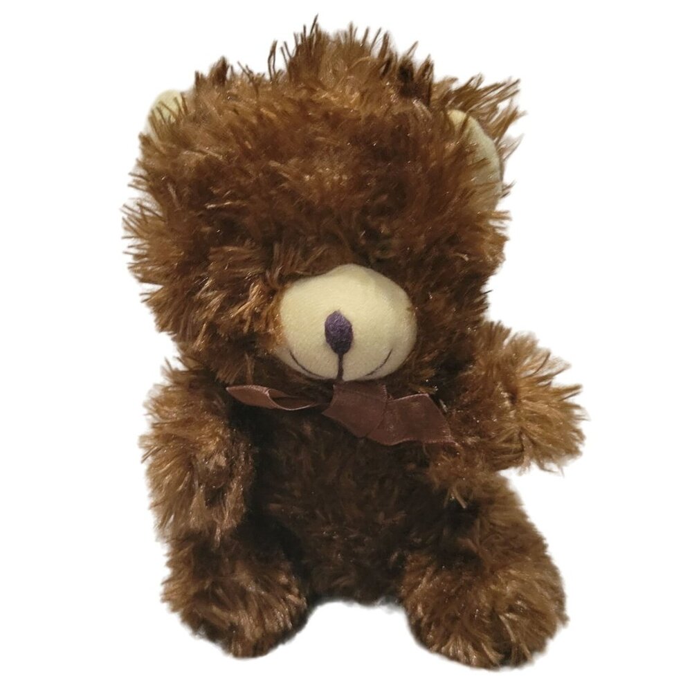 Greenbrier Teddy Bear 9 inch Plush Brown Fuzzy Bow Stuffed Animal Toy